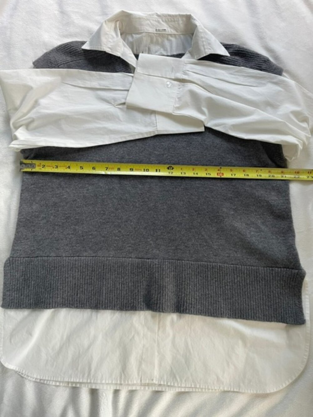 The Elan Women's Long Sleeve Layered Sweater Vest Shirt in Gray White, Size L is - Picture 6 of 6
